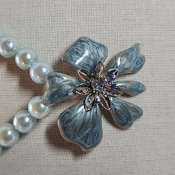 Vintage Tiffany Blue Teal Green Double Strand ๐ Faux Pearl Pendant Necklace - Picture 3 of 8